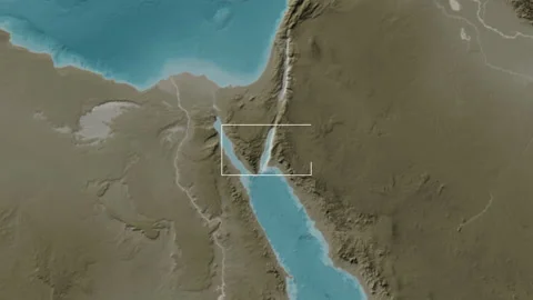 Gulf of Aqaba. Sepia map. Patterson Cylindrical. Close-up Stock Footage 342752344