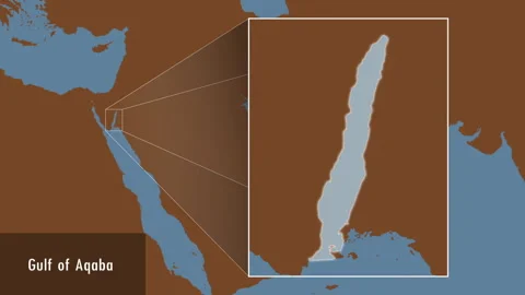 Gulf of Aqaba. Solid map. Patterson Cylindrical. Location Stock Footage 297554567