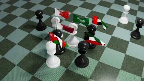 Gulf Arab Nation Flags On Chess Pawns Geopolitical Concept Stock Footage 331321932