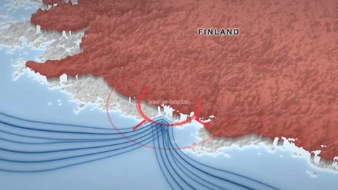 Gulf of Finland naval blockade map on a pale 3D terrain relief Vídeos de archivo 344546669