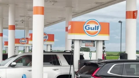 Gulf Gas Station - Medium shot of pumps - Holland, Iowa - June28, 2026 Stock Footage 337910899