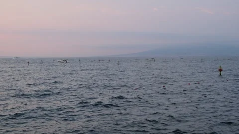 Gulf of Naples with mount Vesuvius covered by clouds at sunset Video stock 248533704