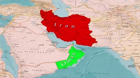 Gulf of Oman Region Map, Iran and Oman Territories Stock Footage 344372142