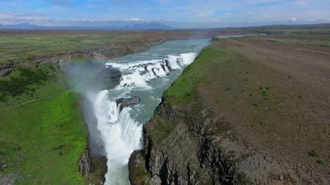 Gulfoss Aerial View Stock Footage 136412225