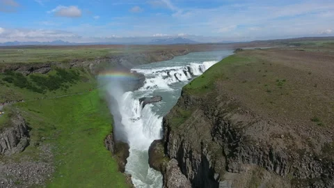 Gulfoss Aerial View Left Stock Footage 136411858