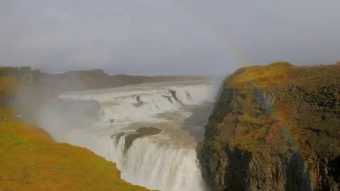 Gulfoss and Rainbow Stock Footage 83338392