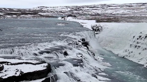 Gulfoss Waterfall Closeup Stock Footage 95312876