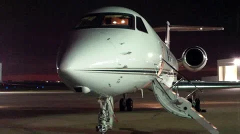 Gulfstream On The Ramp at Night Stock Footage