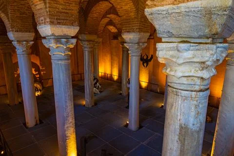 Gulhane Cistern interior. Columns of the cistern. Stock Photos