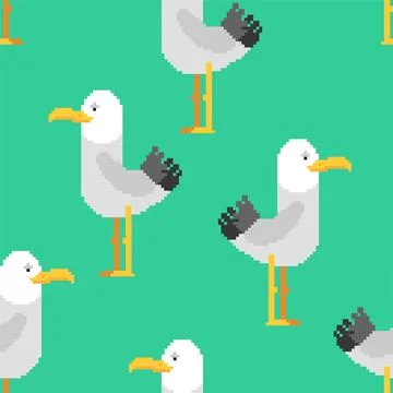 Gull pixel art pattern seamless. seagull 8 bit background. Sea bird pixelated Stock Illustration