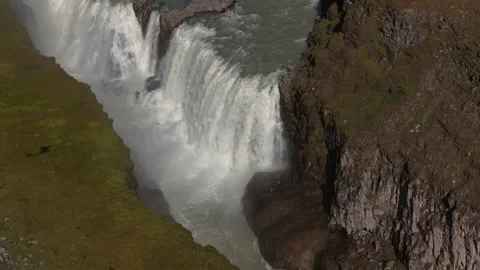 Gullfoss Falls in Iceland, drone zoom view Stock Footage 344577352
