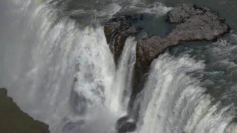 Gullfoss Falls in Iceland, drone zoom view Stock Footage 344577447