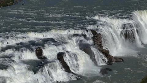 Gullfoss Falls in Iceland, drone zoom view Stock Footage 344577474