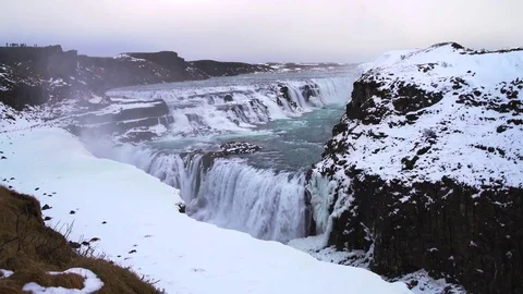 Gullfoss Falls in Iceland in Winter Stock Footage 73715134