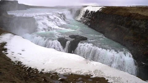 Gullfoss Falls Waterfall Iceland Slow Motion Stock Footage