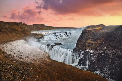 Gullfoss &amp; Sunset Stock Photos