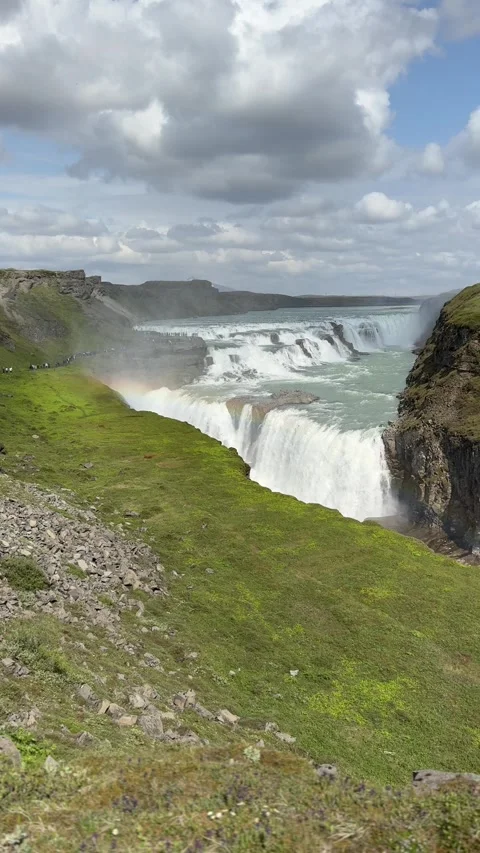 Gullfoss waterfall cascades dramatically in Iceland’s Golden Circle Stock Footage 312232898