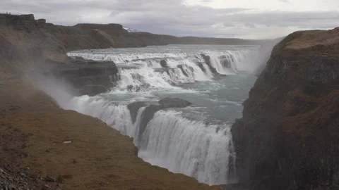 Gullfoss waterfall flows through the canyon Stock Footage 112305524
