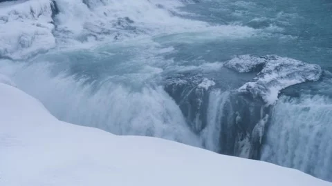 Gullfoss Waterfall Iceland Close Up of Powerful Flow Stock Footage 333693493
