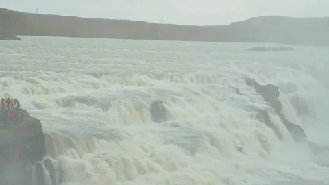 Gullfoss Waterfall in Iceland on a Cloudy Day Stock Footage 320514499