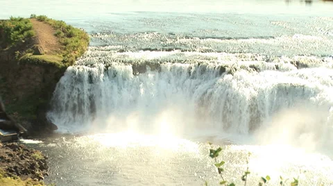 Gullfoss Waterfall Iceland Pan Right Stock Footage 34236900
