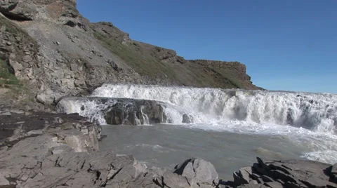Gullfoss Waterfall Iceland Pan Right 2 Stock Footage 34238265