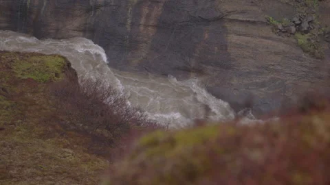 Gullfoss waterfall in Iceland reveals dramatic water flow amidst mist and fog Stock Footage 315719875