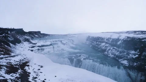 Gullfoss Waterfall Iceland Wide Angle Scenic Landscape Stock Footage 333693471