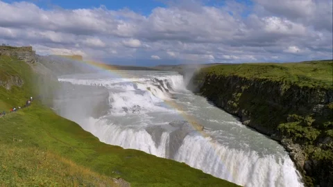 Gullfoss waterfall with rainbow Stock Footage 124074805