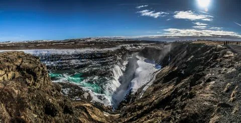 Gullfoss waterfall view and winter Lanscape picture in the winter season Stock Photos