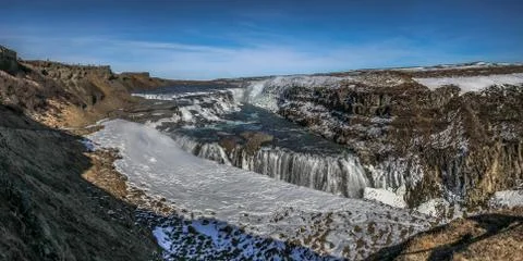 Gullfoss waterfall view and winter Lanscape picture in the winter season Foto stock