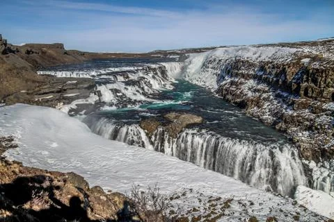 Gullfoss waterfall view and winter Lanscape picture in the winter season Foto stock