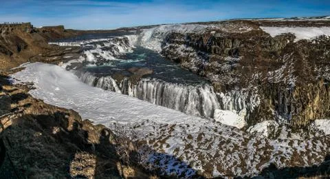 Gullfoss waterfall view and winter Lanscape picture in the winter season Stock Photos