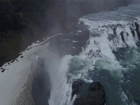 Gullfoss Waterfall in Winter by Drone Stock Footage 84784137