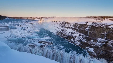 Gullfoss Waterfall in Winter Stock Footage 101973958