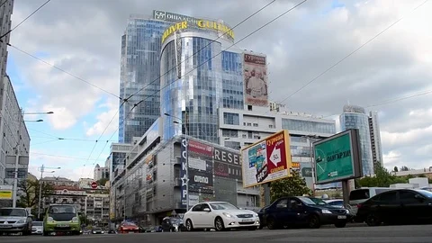 Gulliver Multifunctional Complex and blue sky in Kiev, Ukraine. Stock Footage 73275389