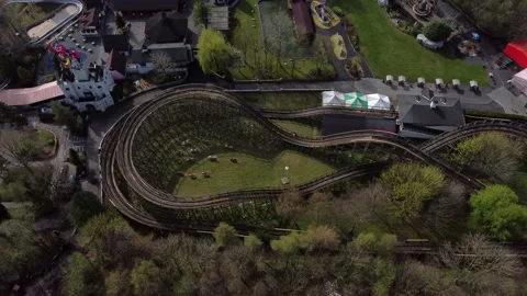 Gulliver's world Warrington rollercoaster theme park aerial view birdseye Stock Footage 151472255