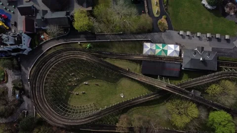 Gulliver's world Warrington rollercoaster theme park elevated view above Stock Footage 151472474