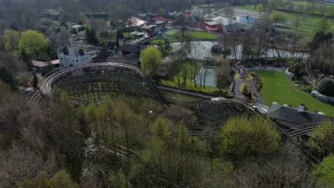Gulliver's world Warrington rollercoaster theme park aerial amusement Stock Footage 151472549
