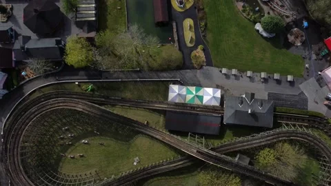 Gulliver's world Warrington rollercoaster theme park aerial view overhead Stock Footage 151472857