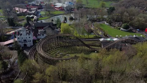 Gulliver's world Warrington rollercoaster theme park attraction aerial Stock Footage 151472917