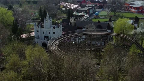 Gulliver's world Warrington theme park aerial view above amusement Stock Footage 151472074