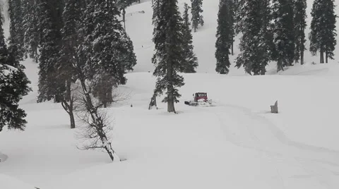 Gulmarg snowcat moves down Stock Footage 45795301