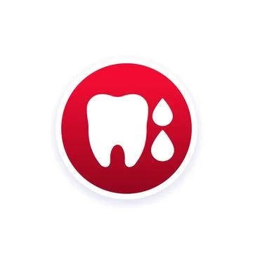 Gum bleeding icon with tooth and blood drops, vector Stock Illustration