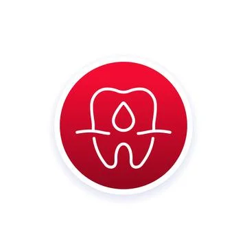 Gum bleeding icon with a tooth, line vector Stock Illustration
