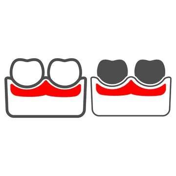 Gum is inflamed line and solid icon, body pain concept, dental problems Stockillustratie