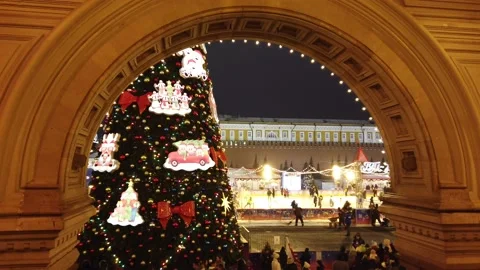 GUM skating rink on Red Square in Moscow Video stock 145481934