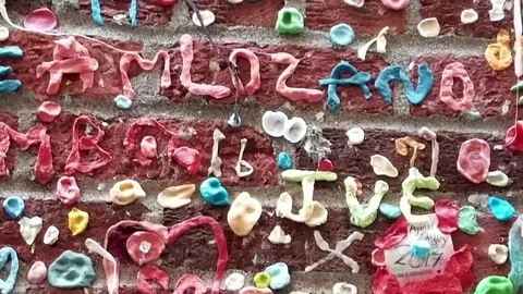 Gum Wall Seattle Close-Up, Panning Down Stock Footage 76272786