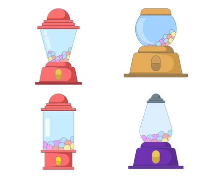 Gumball vending set, candy dispenser, dramatic long shadow 스톡 일러스트