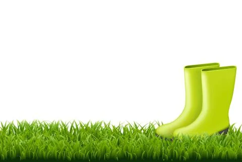 Gumboot With Green Grass Border Stock Illustration